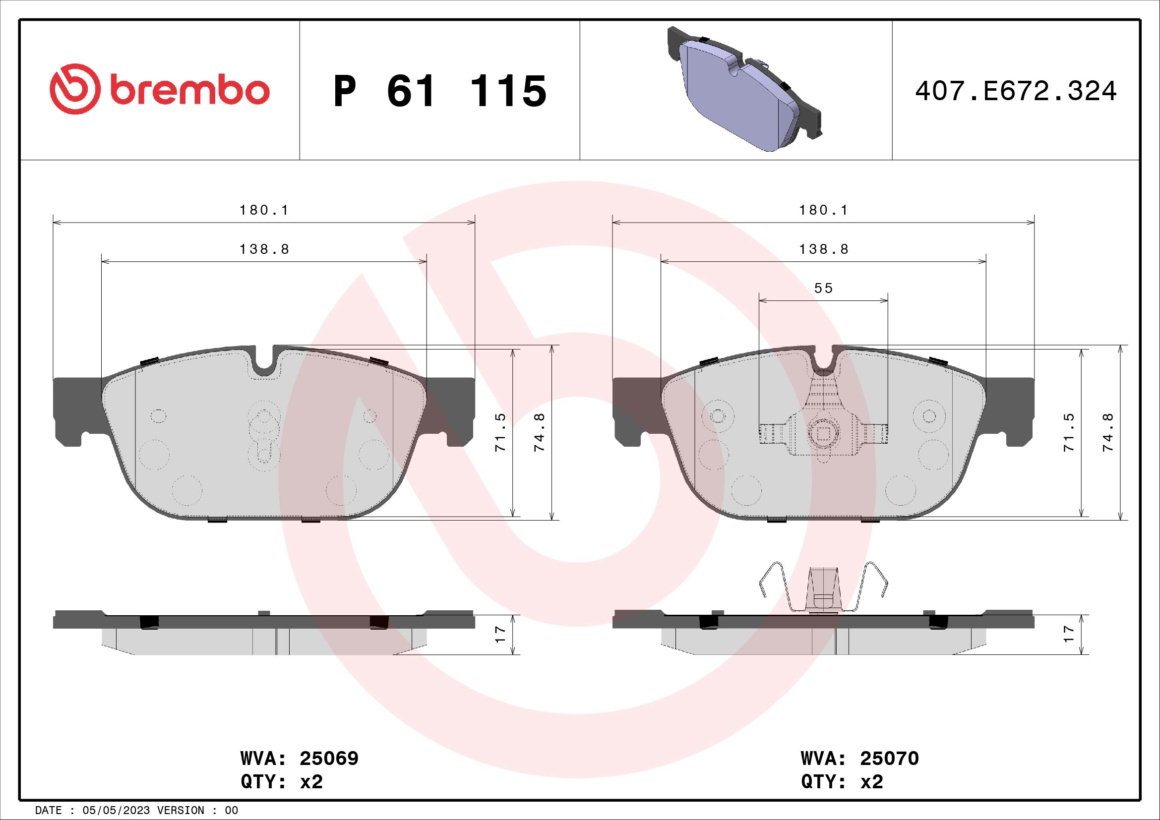 A.B.S. P 61 115 BREMBO Bremsbelagsatz, Scheibenbremse
